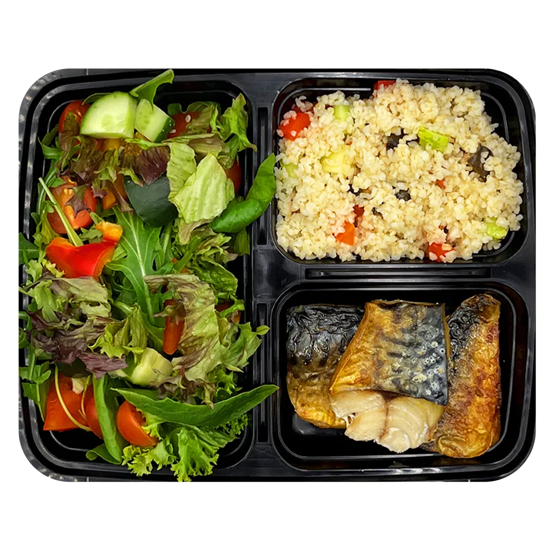 Lunch light №3 (скумбрия гриль, булгур с овощами, микс салат)