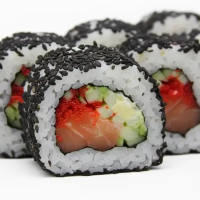 Ролл Калифорния с лососем в кунжуте
