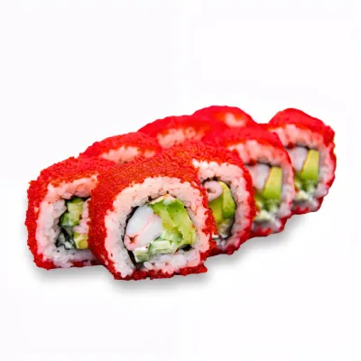 Ролл Калифорния с креветкой в ​​тобико